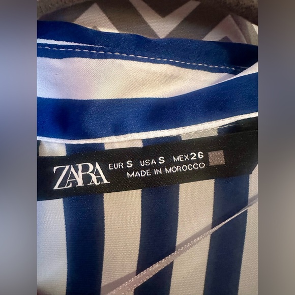 Zara | Blue and White Striped Satin Button Up, Size S - Picture 6 of 7